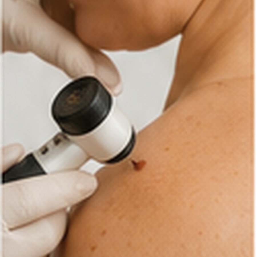Imagem ilustrativa de exame dermatológico com dermatoscópio